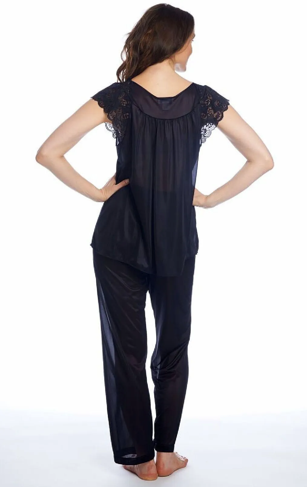 Shadowline Women's Pajama Set Silky Nylon Lace Cap Sleeve 76737