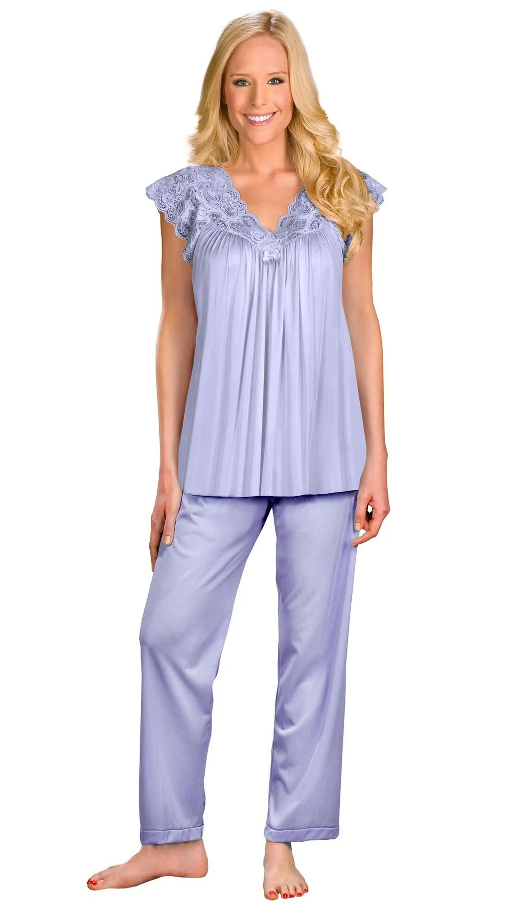 Shadowline Women's Pajama Set Silky Nylon Lace Cap Sleeve 76737