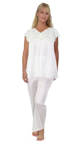 Shadowline Women's Pajama Set Silky Nylon Lace Cap Sleeve 76737