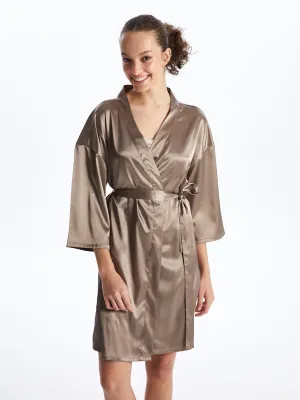 Shawl Collar Plain Satin Women Dressing Gown