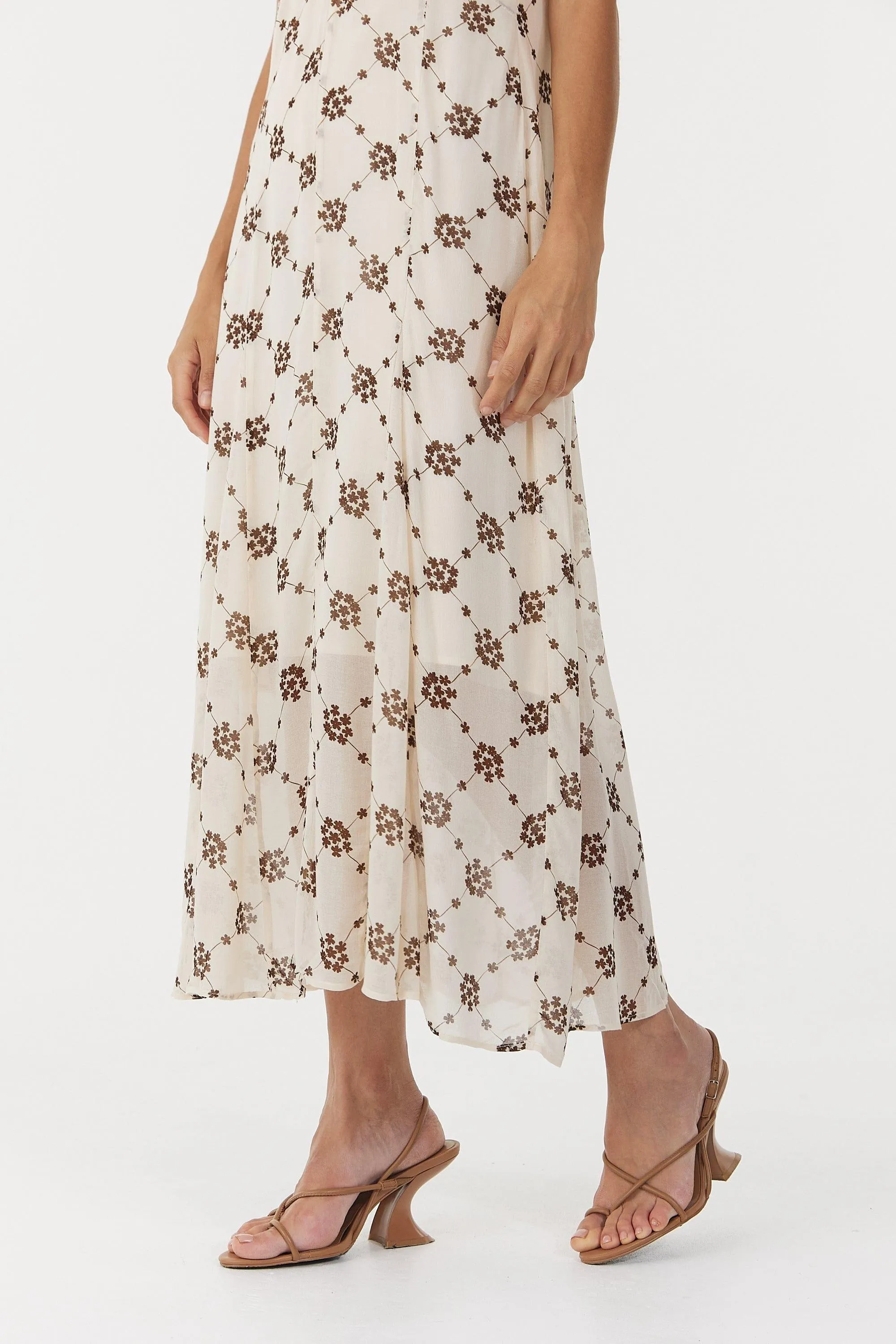 SHEER MOTION CAP SLEEVE DRESS | LINEAR BLOOM
