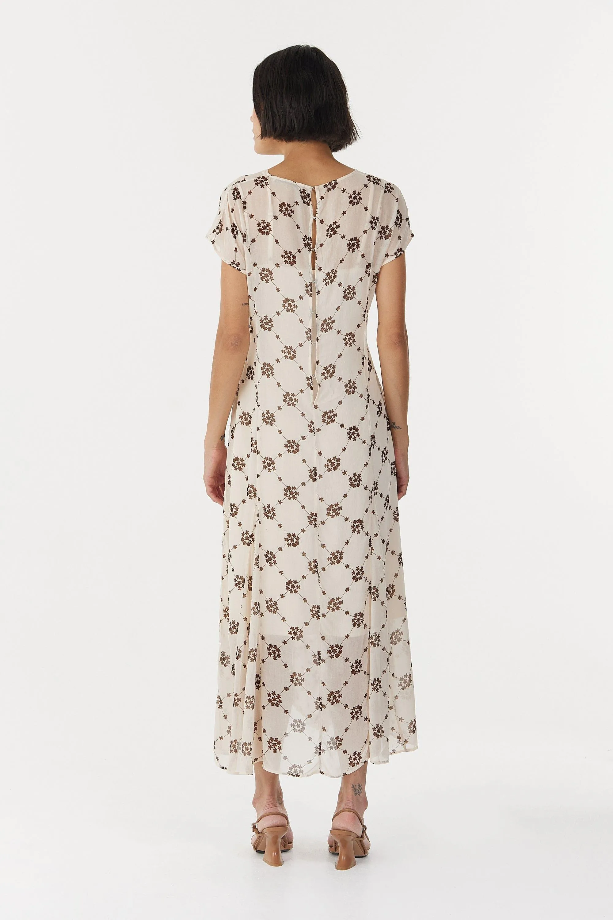 SHEER MOTION CAP SLEEVE DRESS | LINEAR BLOOM