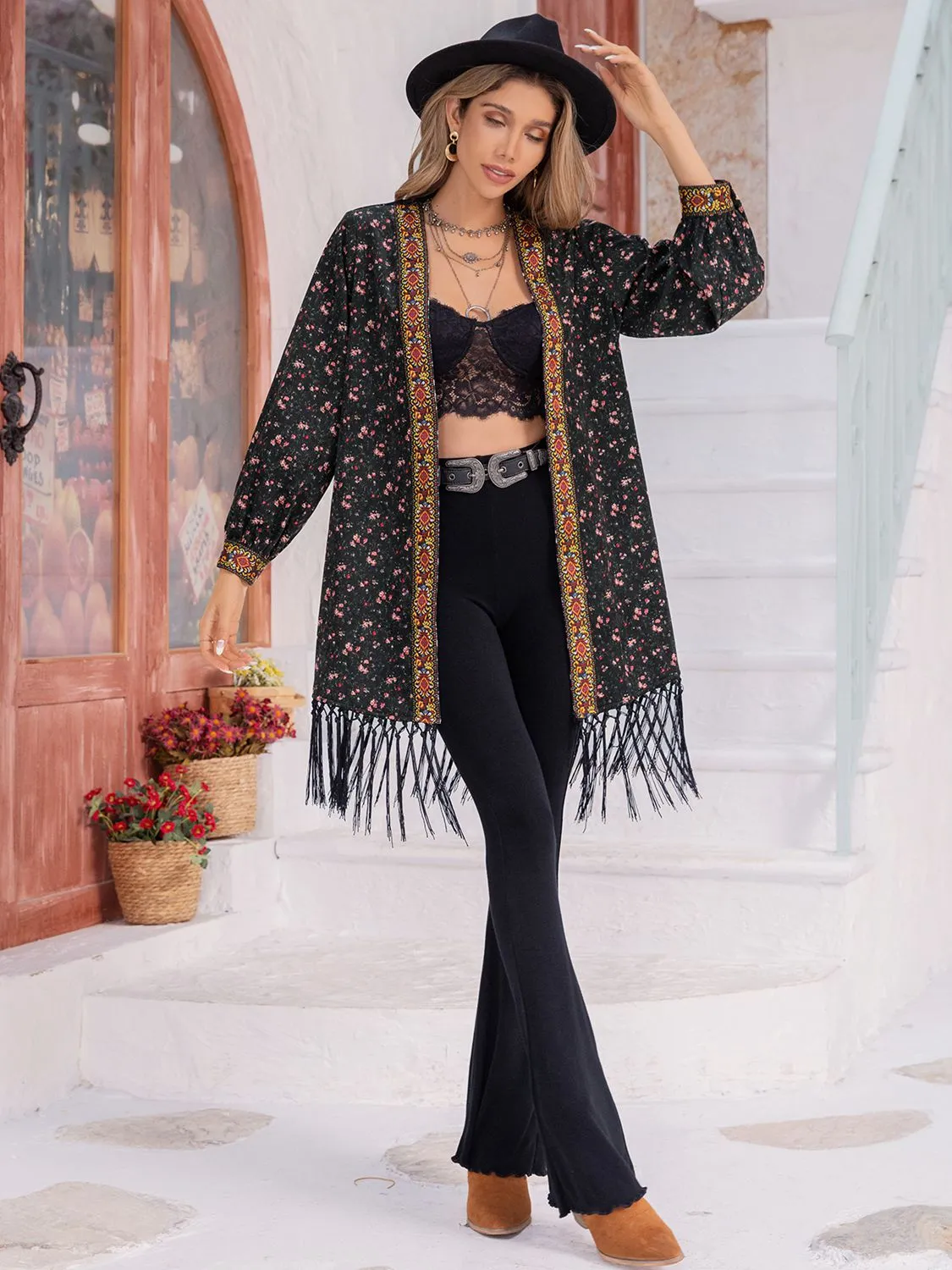 Shelia Printed Fringe Detail Cardigan