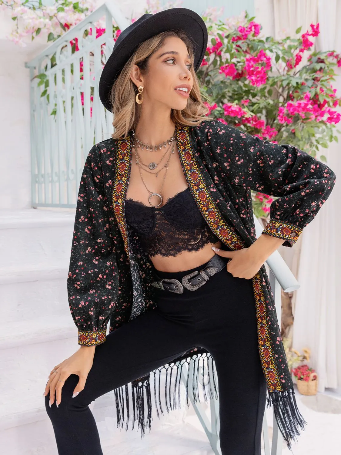 Shelia Printed Fringe Detail Cardigan