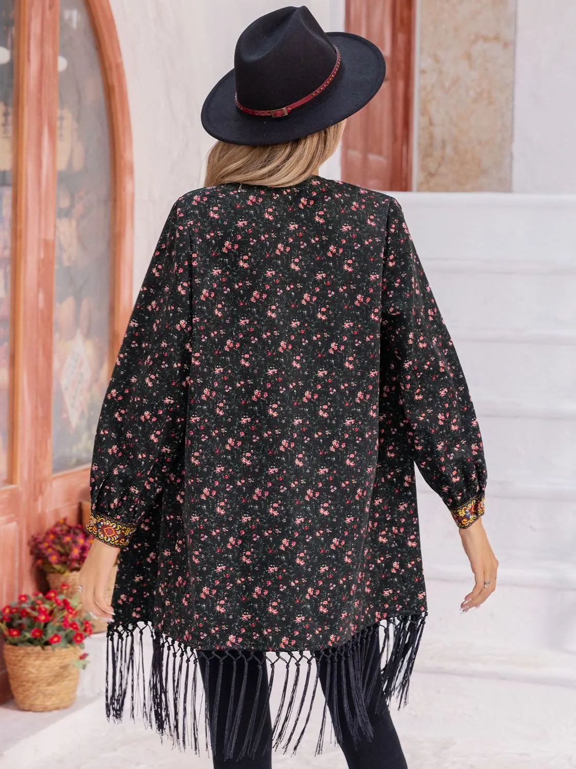 Shelia Printed Fringe Detail Cardigan