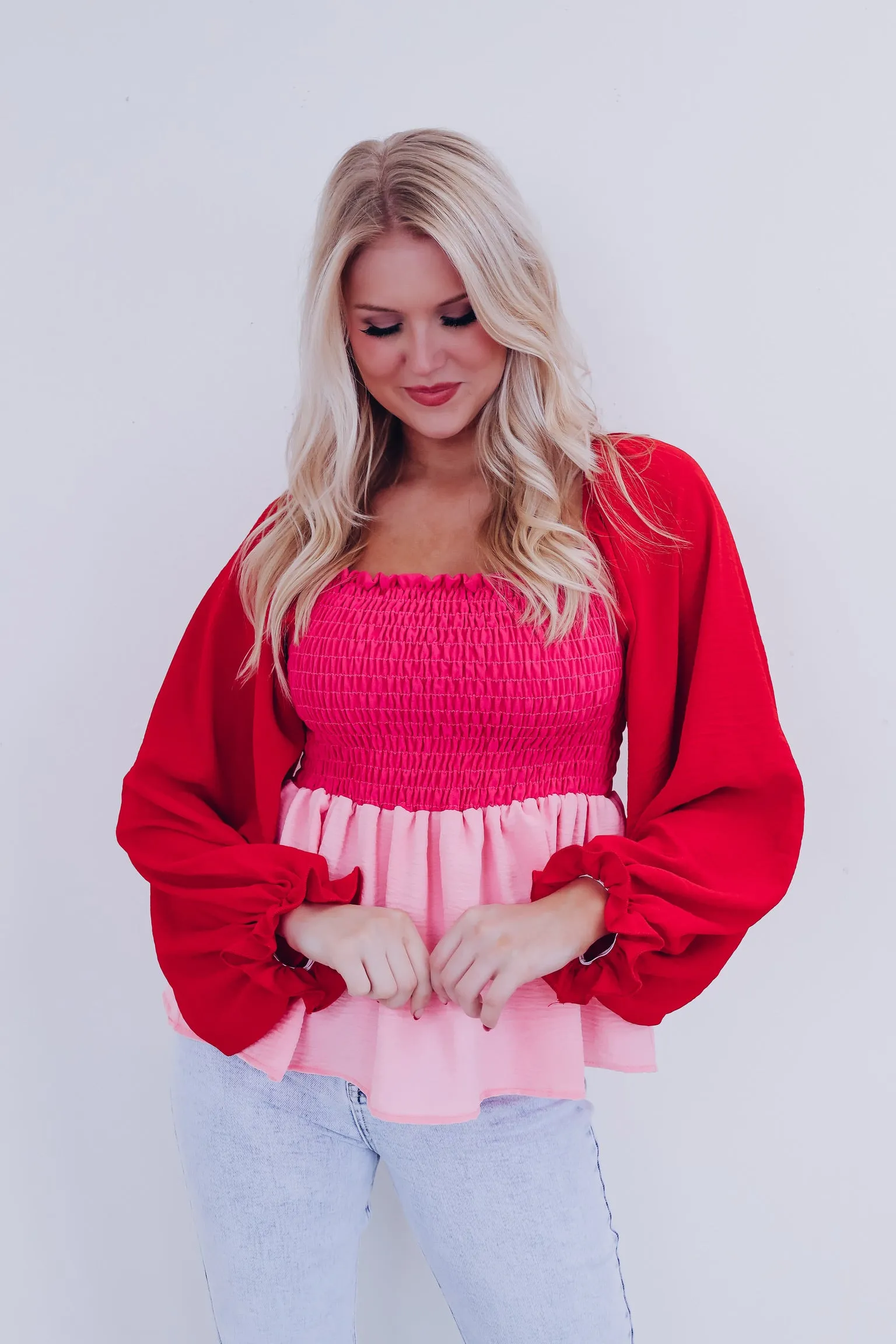 Shiloh Smocked Peplum Top - Pink