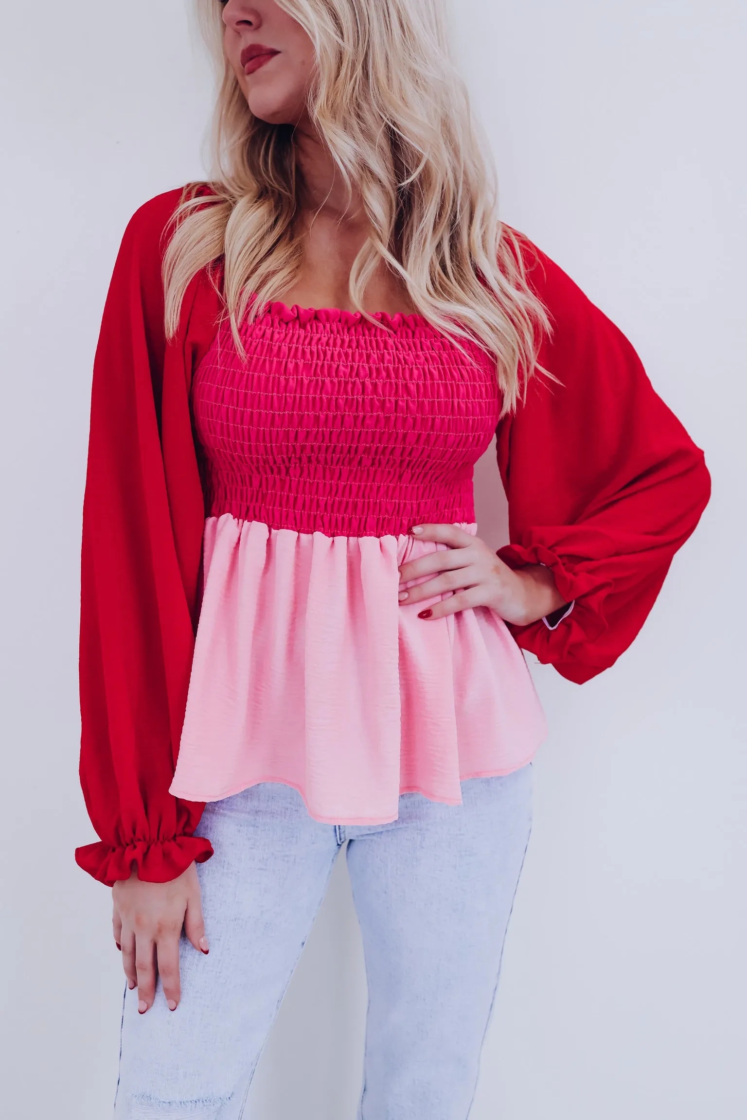 Shiloh Smocked Peplum Top - Pink