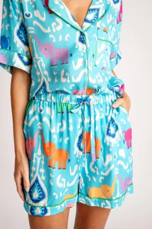 Short Pajama Set in Turquoise Trunk Show