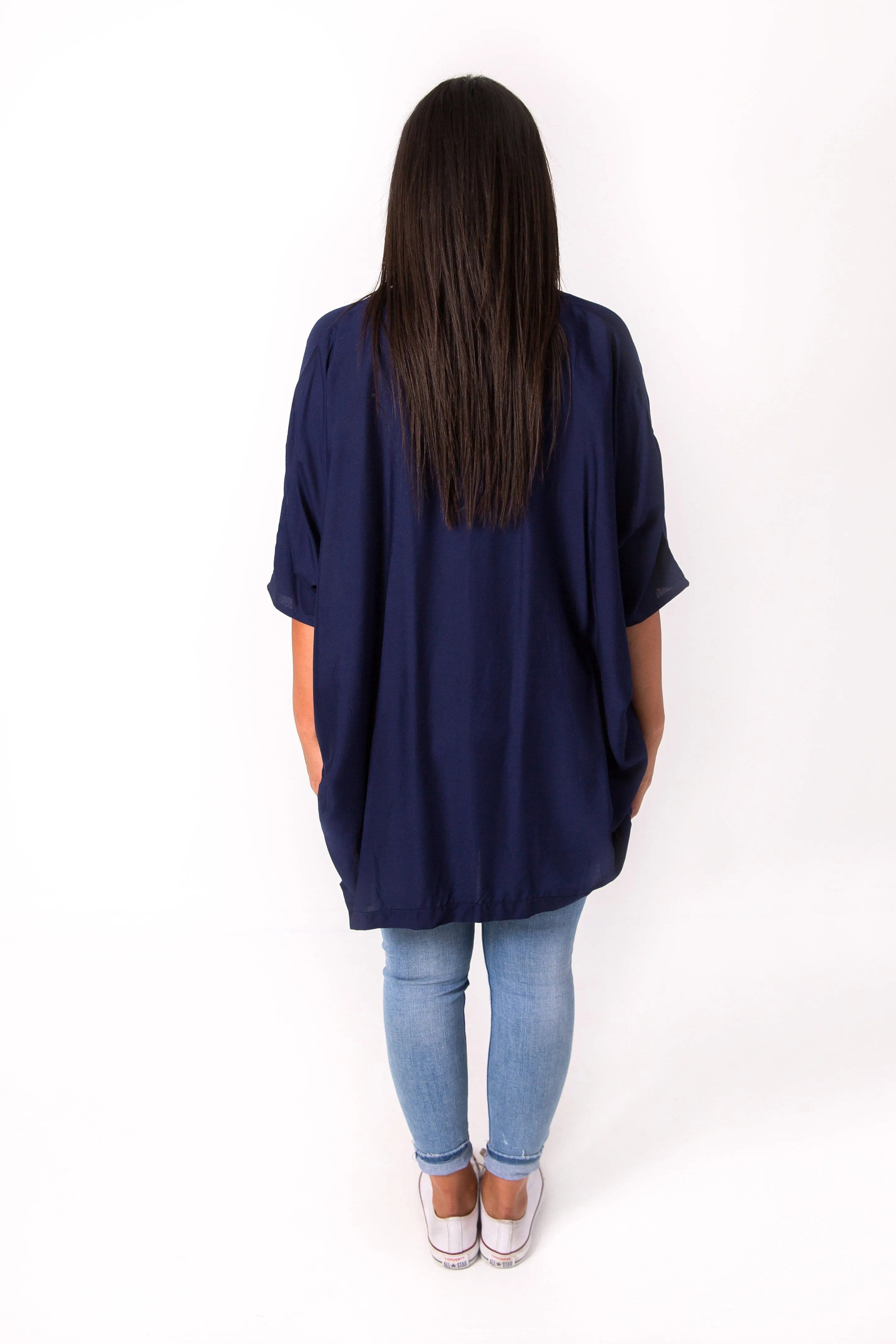 Short Plain Kimono -  Navy