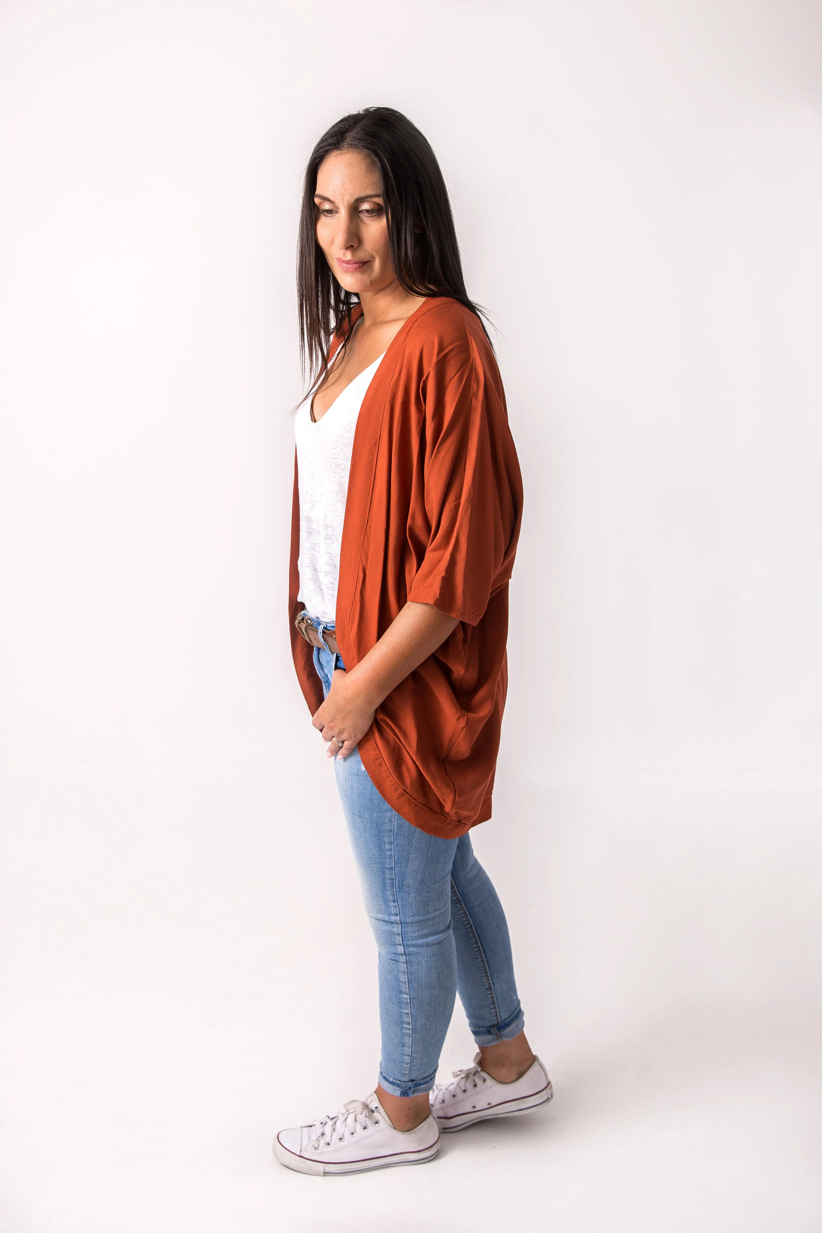 Short Plain Kimono - Rust