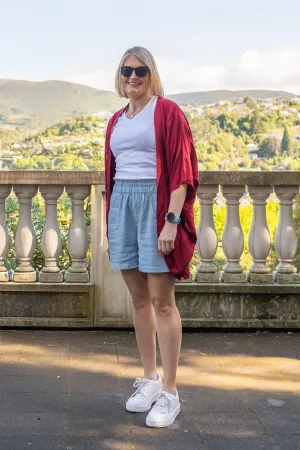 Short Plain Kimono - Wine