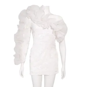 Sia White Sequined & Ruffled Dress
