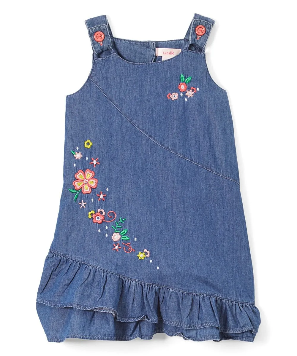 Side Flower Girl Denim Dress 6/9M - 4