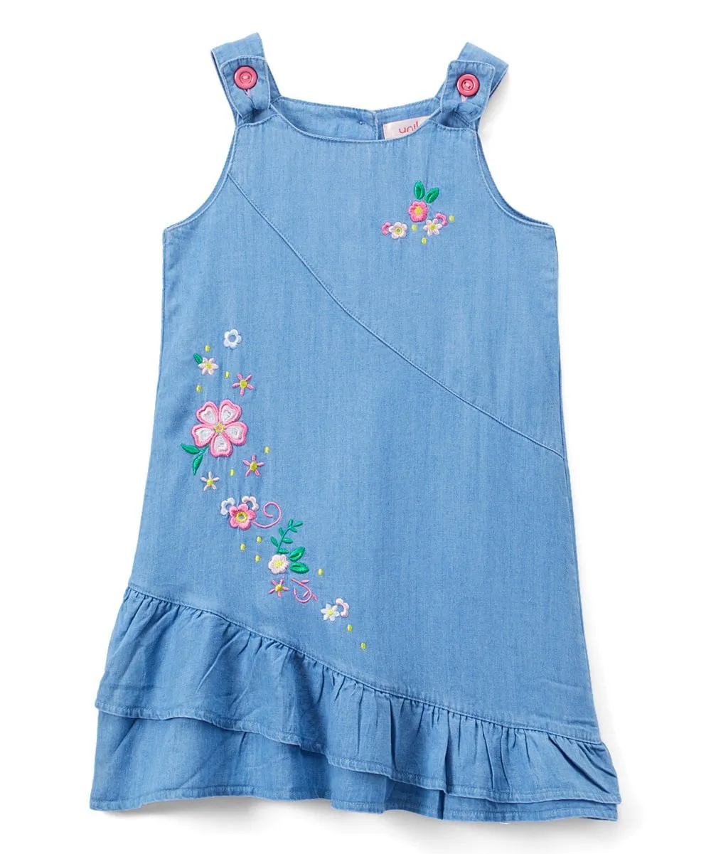 Side Flower Girl Denim Dress 6/9M - 4