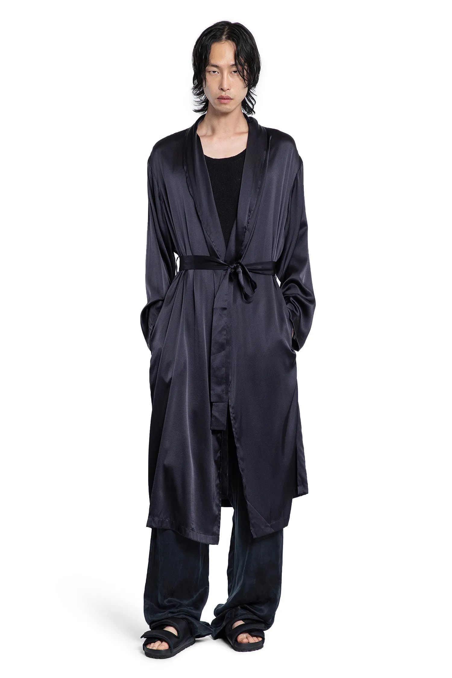 Silk Lounge Robe in Black