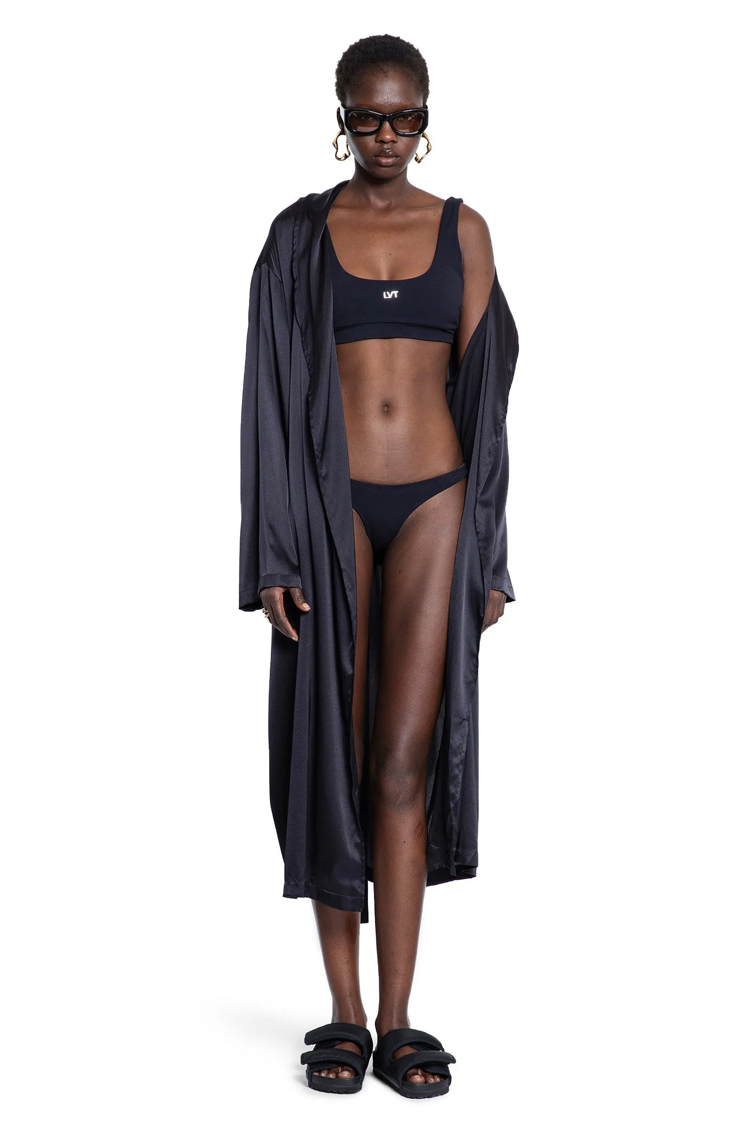 Silk Lounge Robe in Black