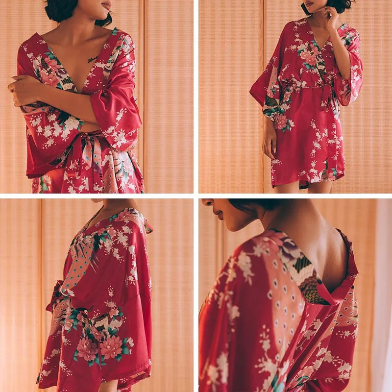 Silky Kimono Floral Print Robe