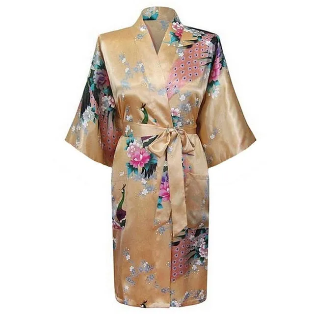 Silky Kimono Floral Print Robe