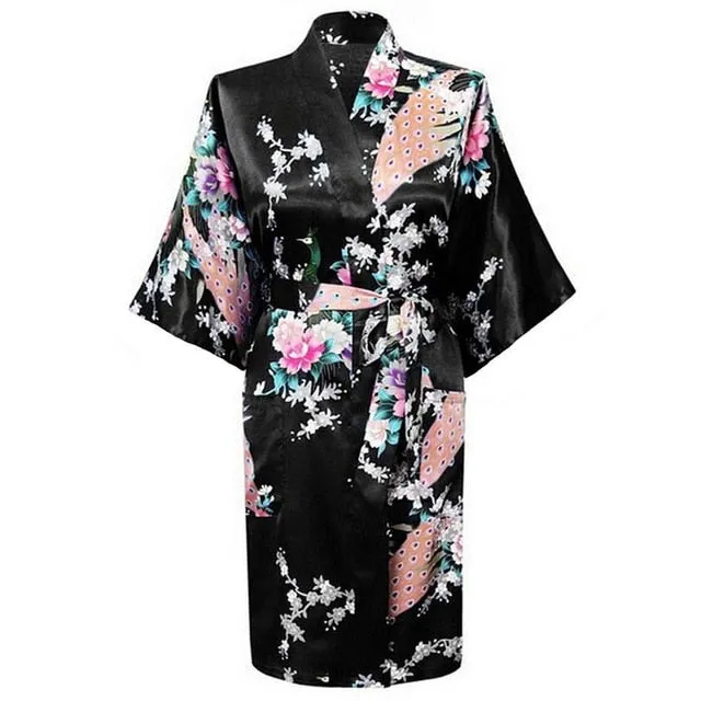 Silky Kimono Floral Print Robe
