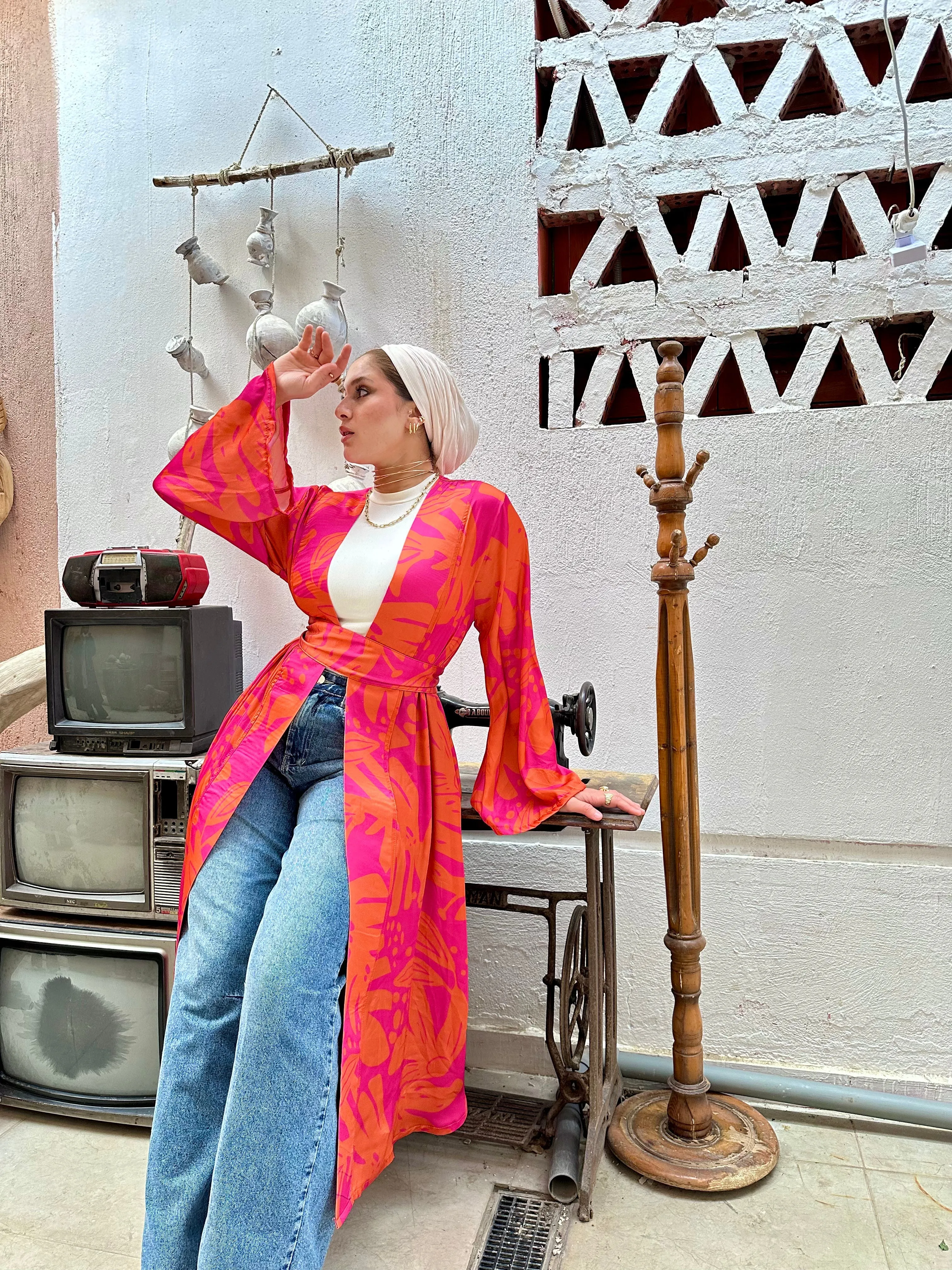 Silky Printed Kimono with Belt