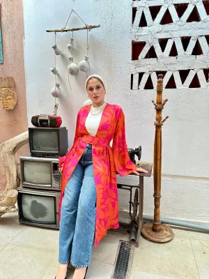 Silky Printed Kimono with Belt