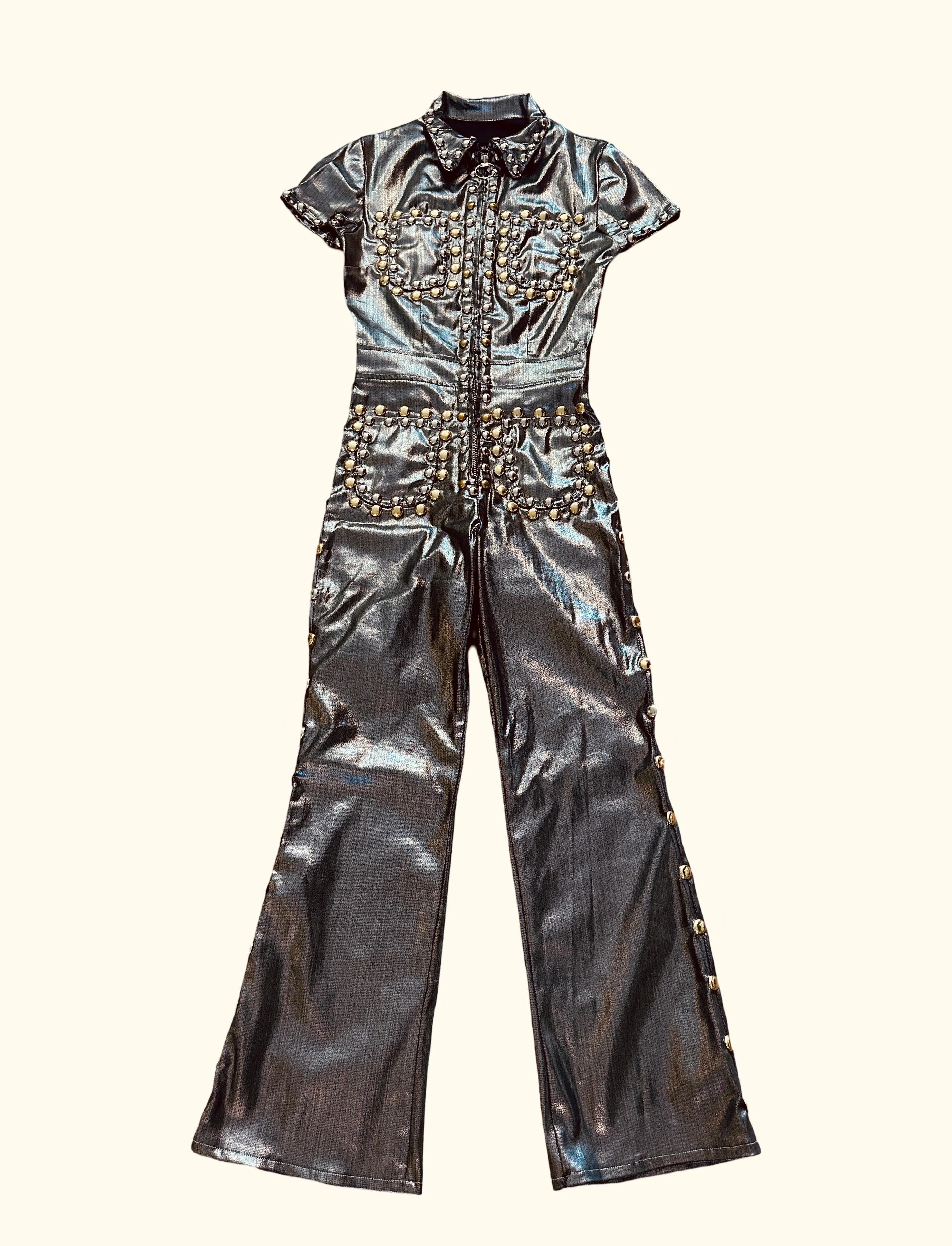 Silver two tone studded jumpsuit