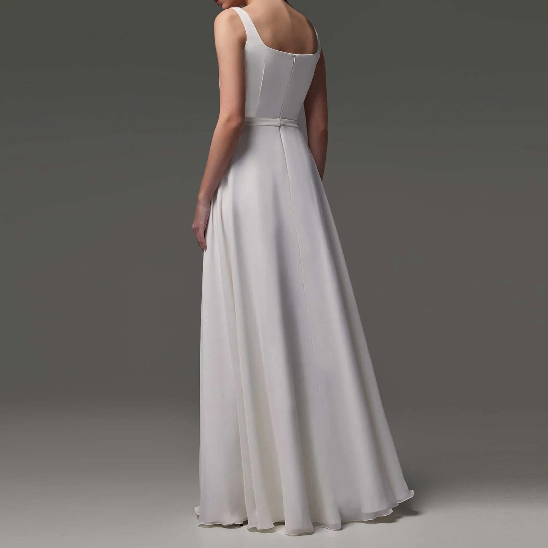 Simple Elegant Chiffon Wedding Dress with Square Neckline ET3074