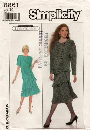 Simplicity 8861 BELLE FRANCE Womens Drop Waisted Dress with Ruffled Hem 1980s Vintage Sewing Pattern Size 14 UNCUT Factory Folded