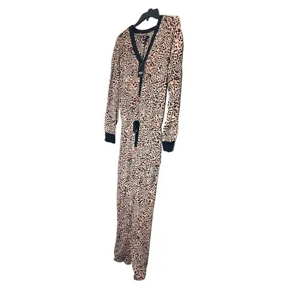 Simply Vera Wang Womens Black Tan Leopard Long Sleeve Onesie Pajamas Sz M NWT
