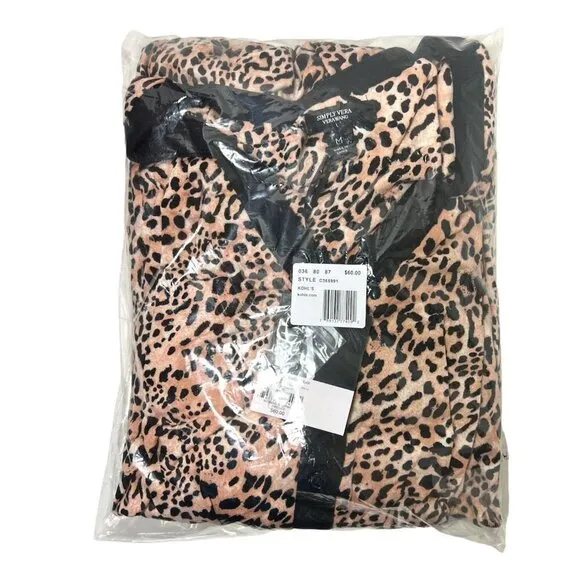 Simply Vera Wang Womens Black Tan Leopard Long Sleeve Onesie Pajamas Sz M NWT