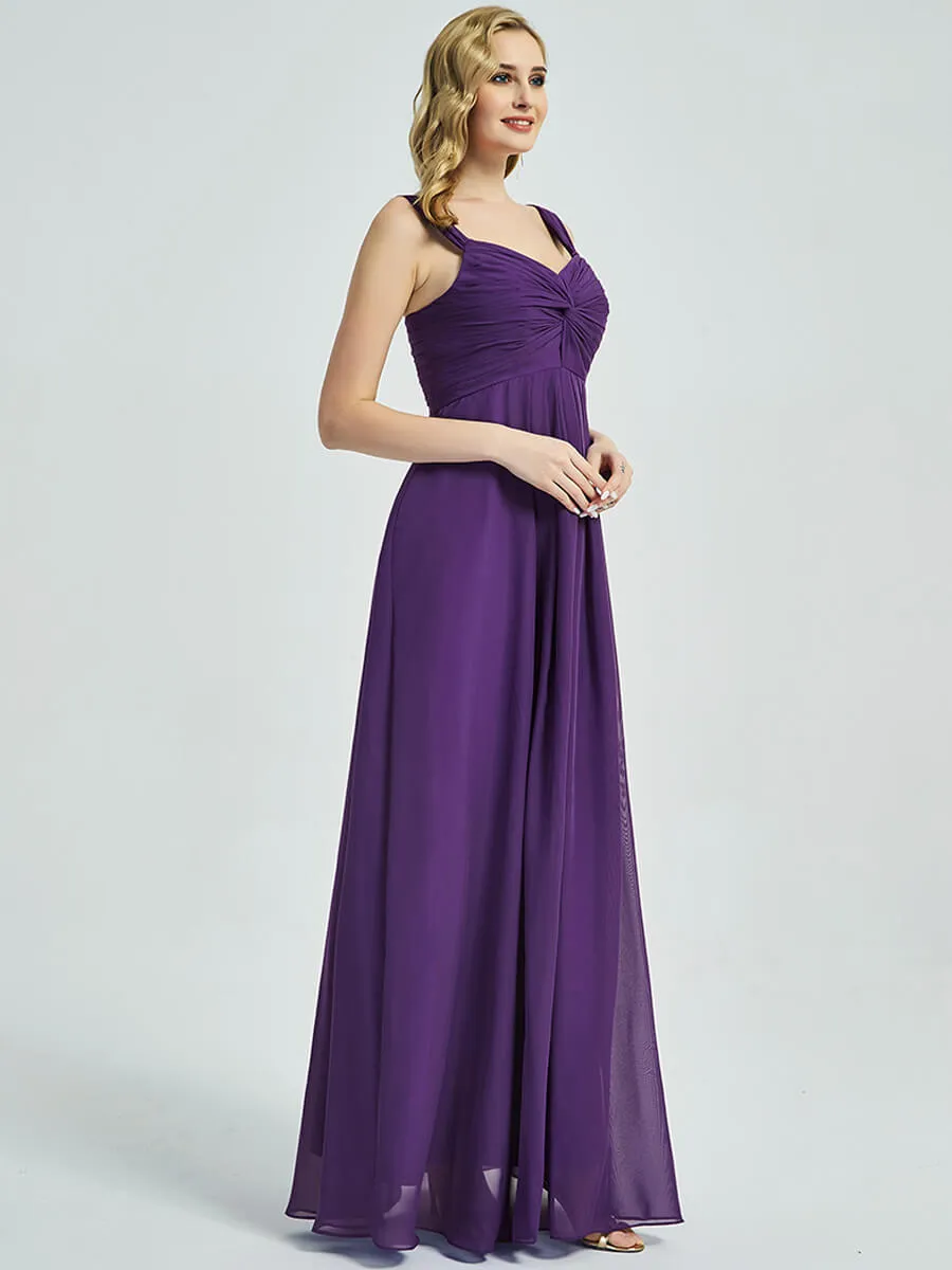 Slate Blue Sweetheart Straps A-Line Maxi Chiffon Bridesmaid Dress
