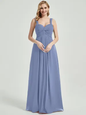 Slate Blue Sweetheart Straps A-Line Maxi Chiffon Bridesmaid Dress