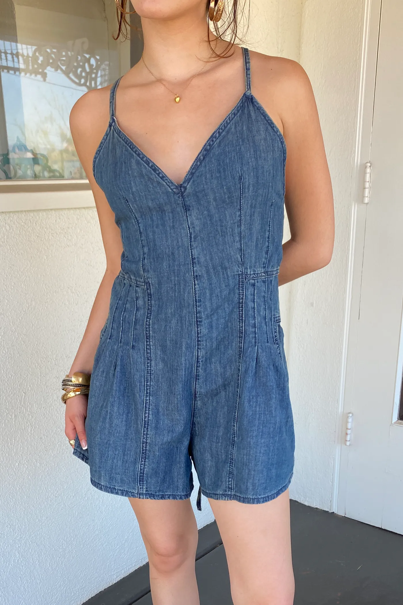 Sleeveless Denim Romper by For Good