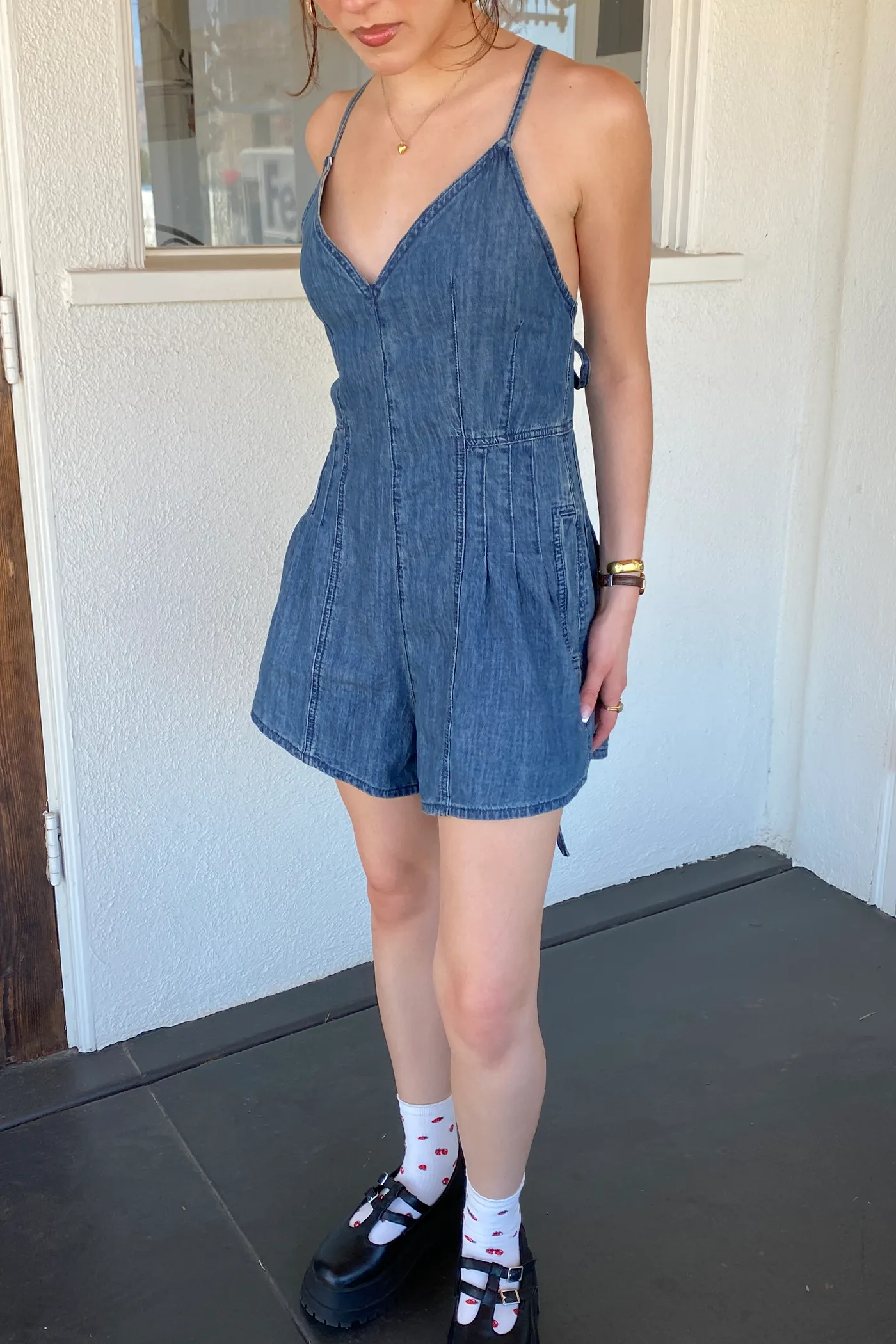 Sleeveless Denim Romper by For Good