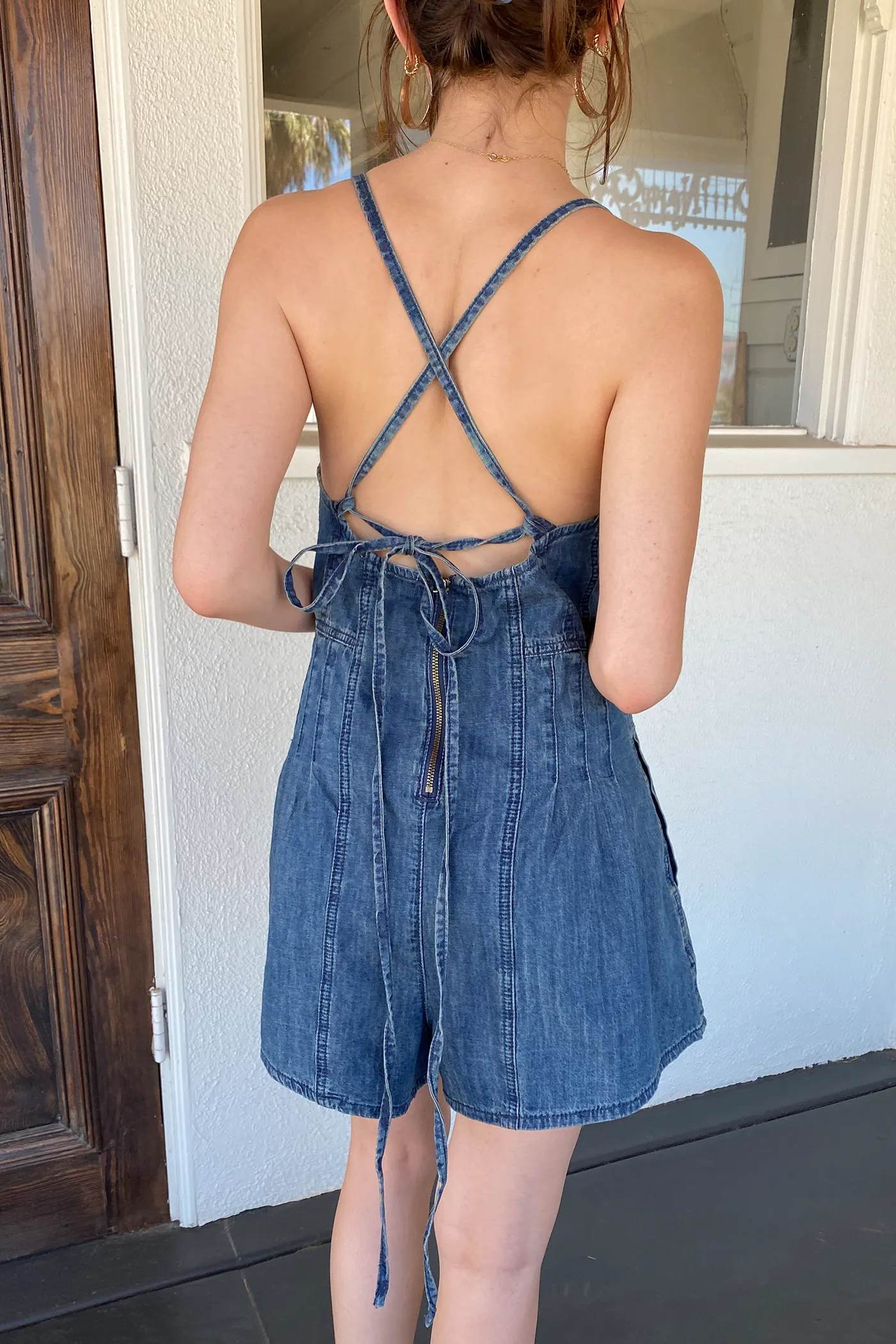 Sleeveless Denim Romper by For Good