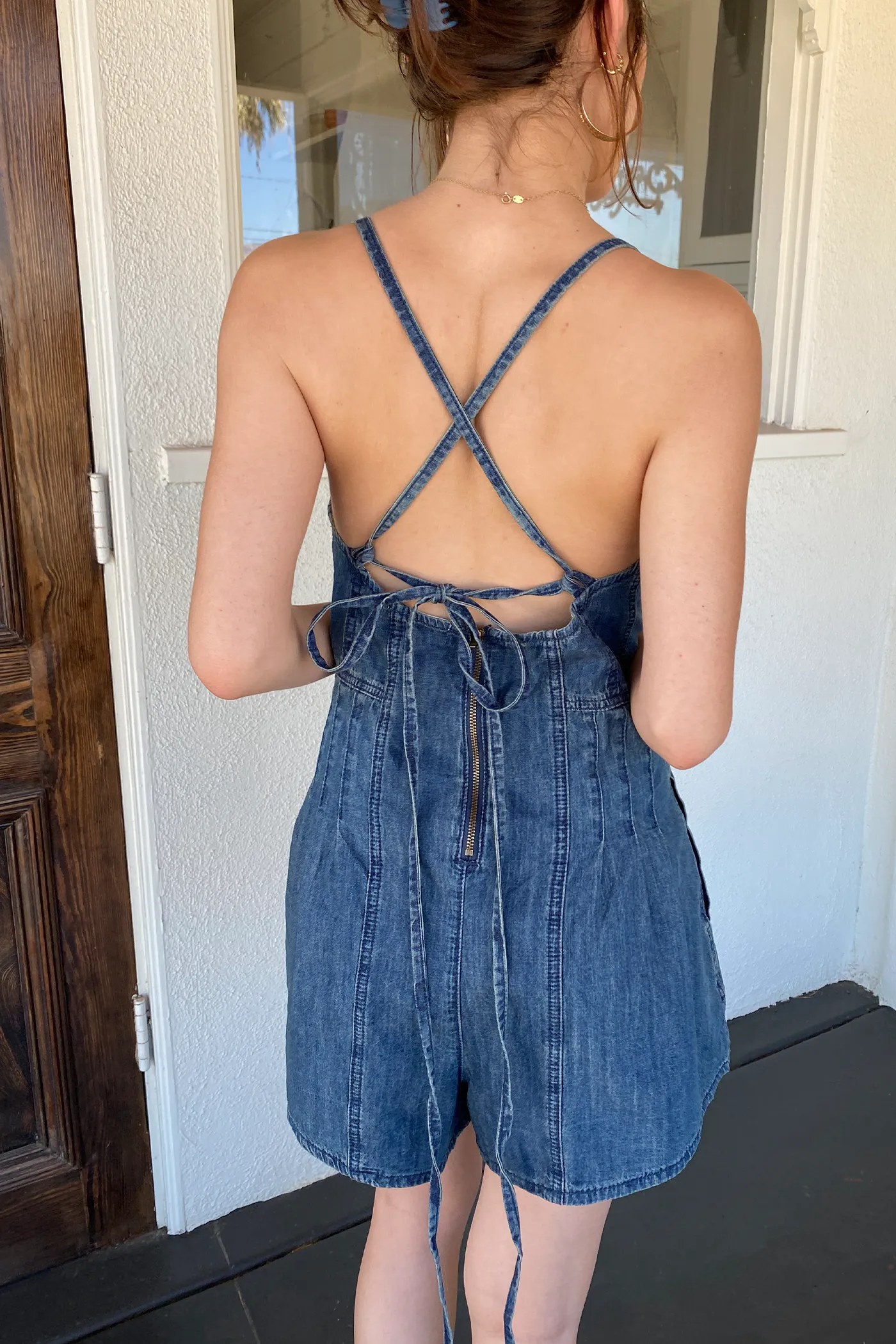 Sleeveless Denim Romper by For Good