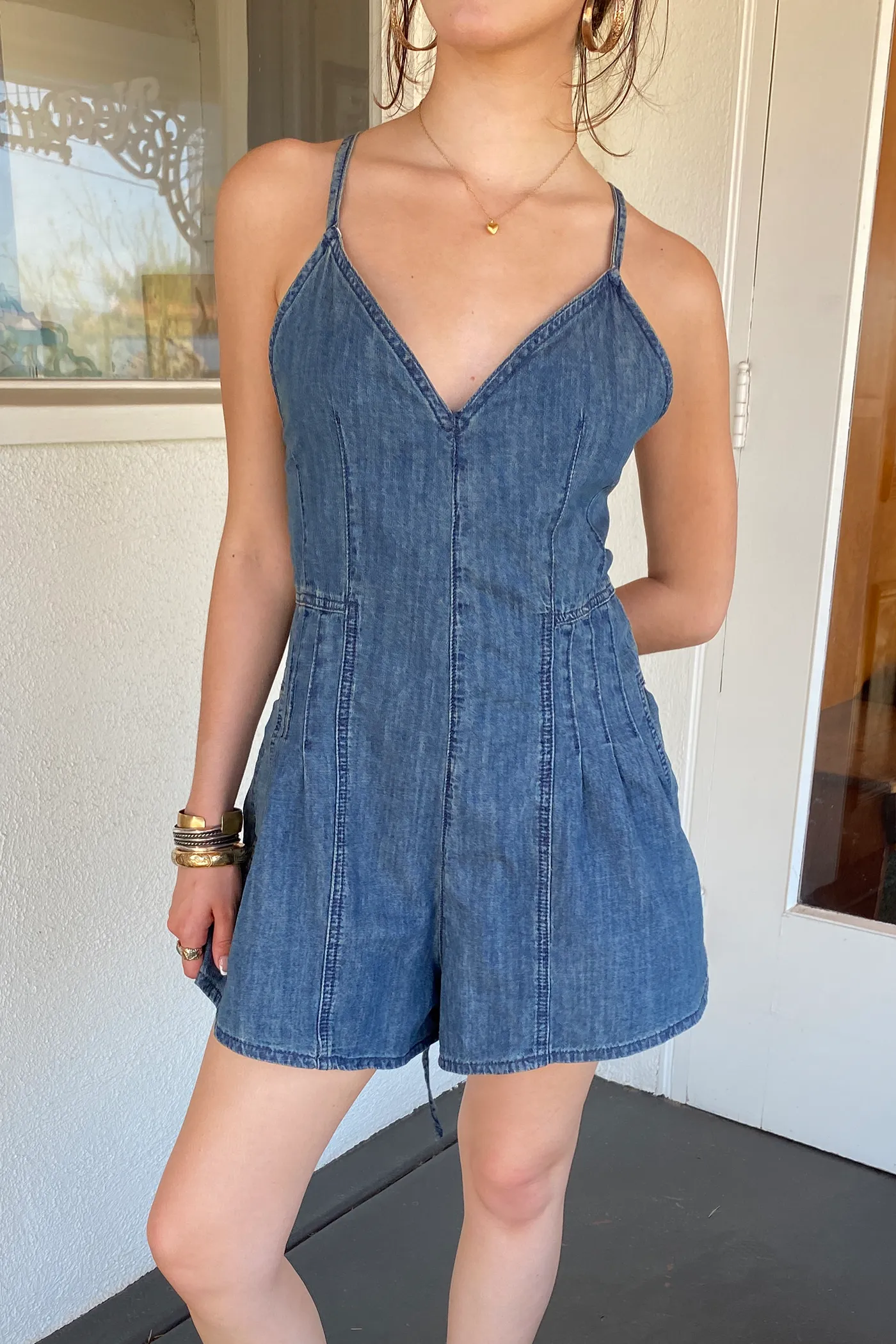 Sleeveless Denim Romper by For Good