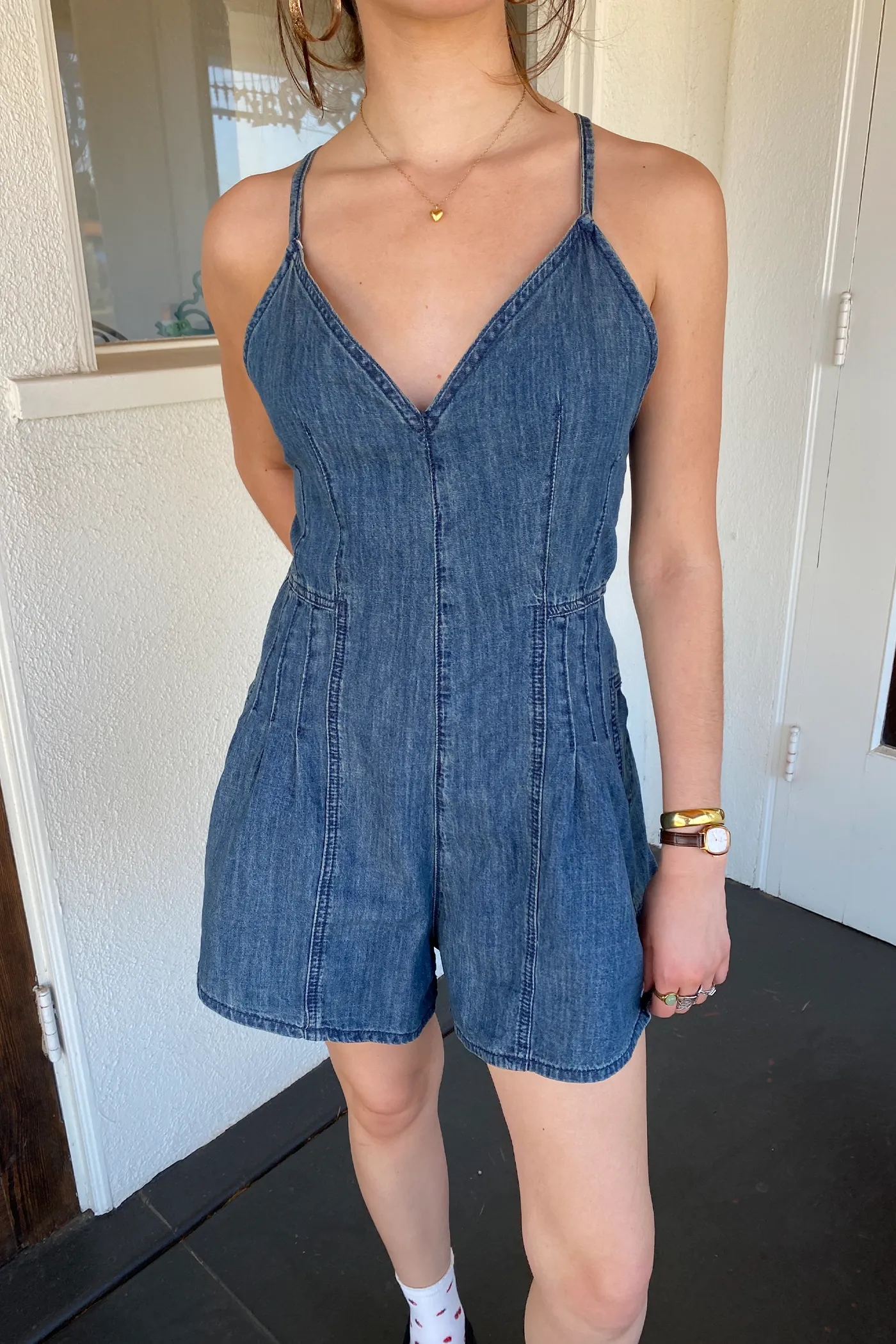 Sleeveless Denim Romper by For Good