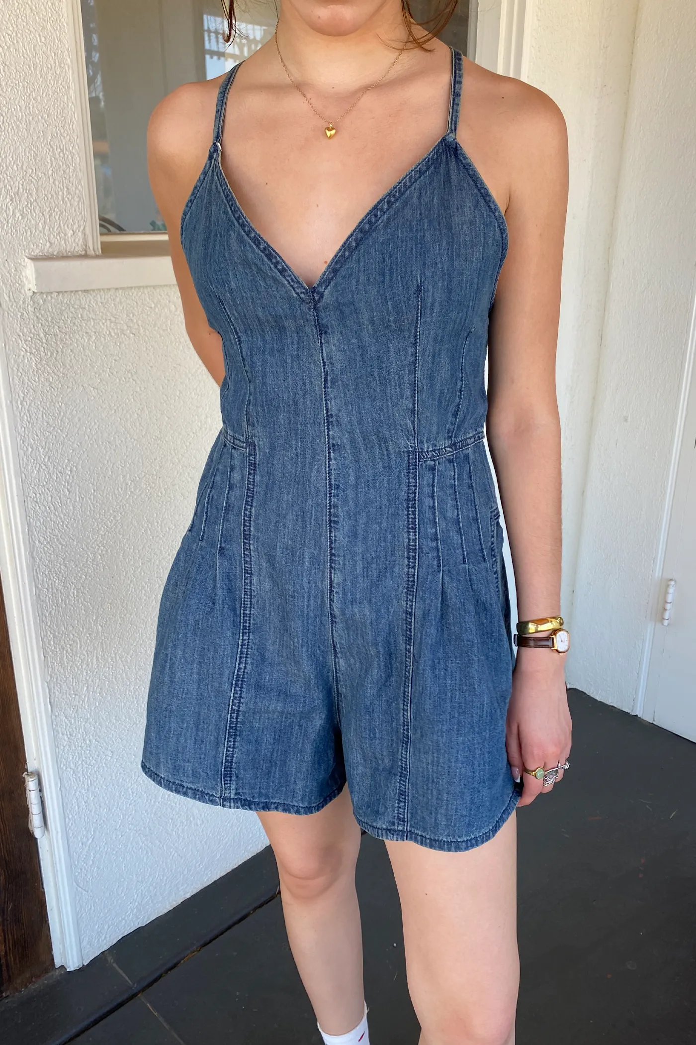 Sleeveless Denim Romper by For Good