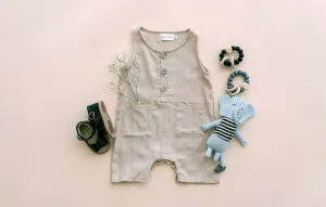 Sleeveless Linen Romper - Oatmeal