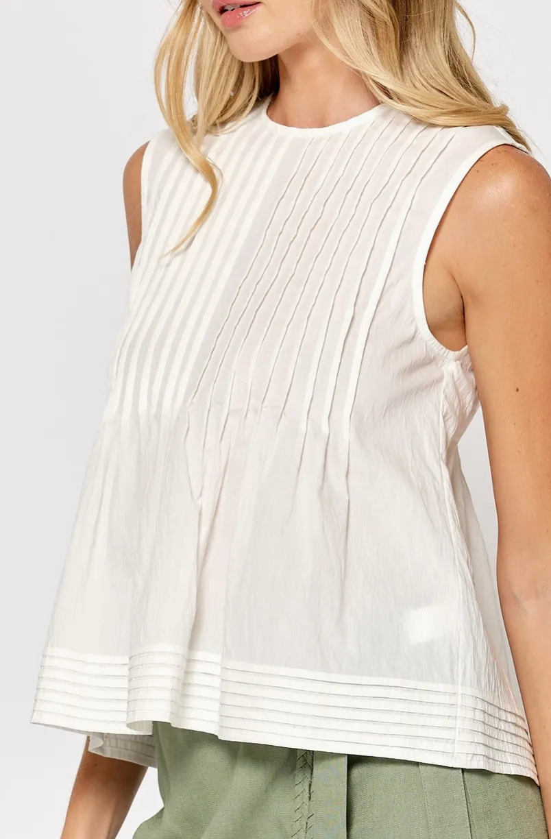 Sleeveless Pleated High-Neck Peplum Top