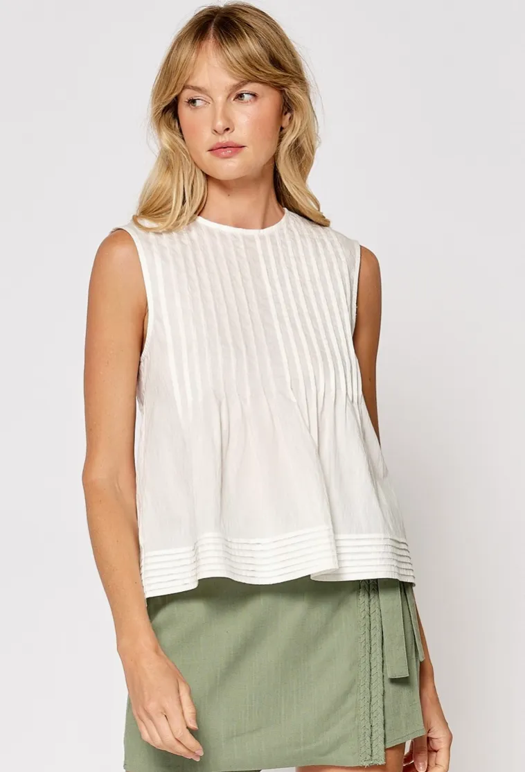 Sleeveless Pleated High-Neck Peplum Top