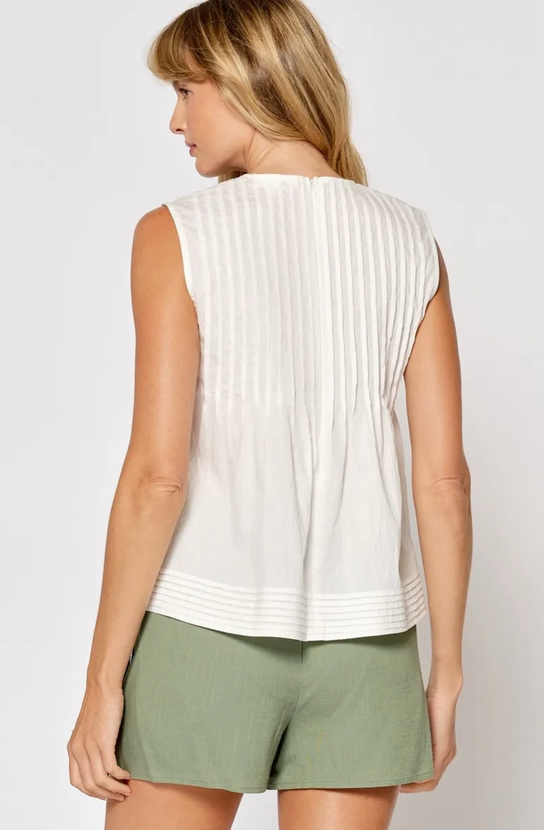 Sleeveless Pleated High-Neck Peplum Top