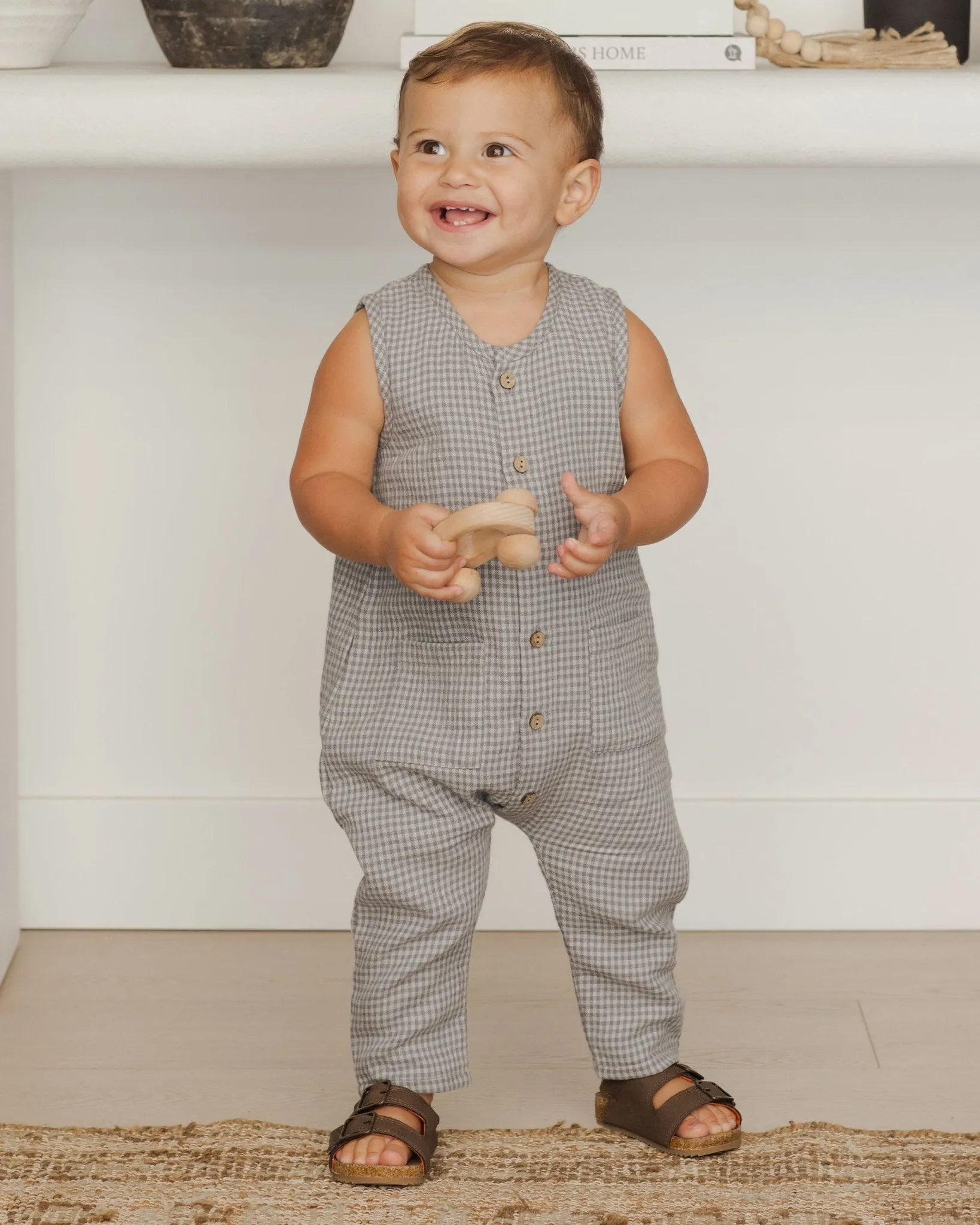 Sleeveless Pocketed Jumpsuit || Blue Gingham*