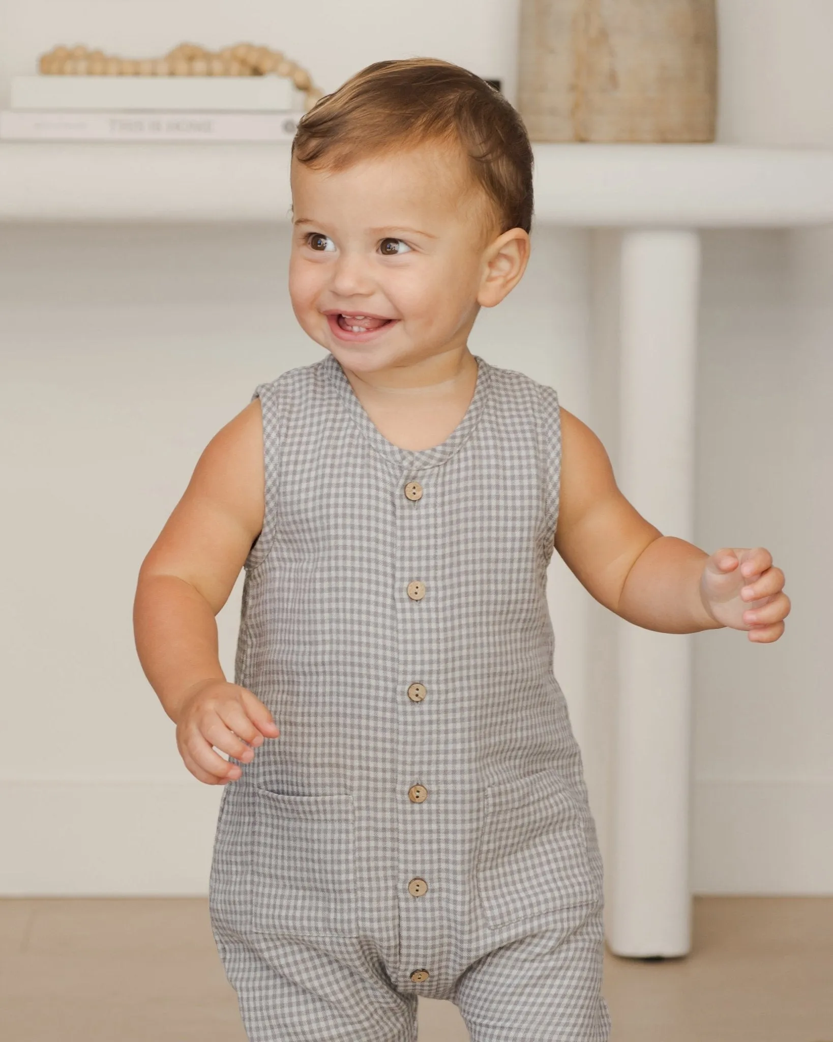Sleeveless Pocketed Jumpsuit || Blue Gingham*