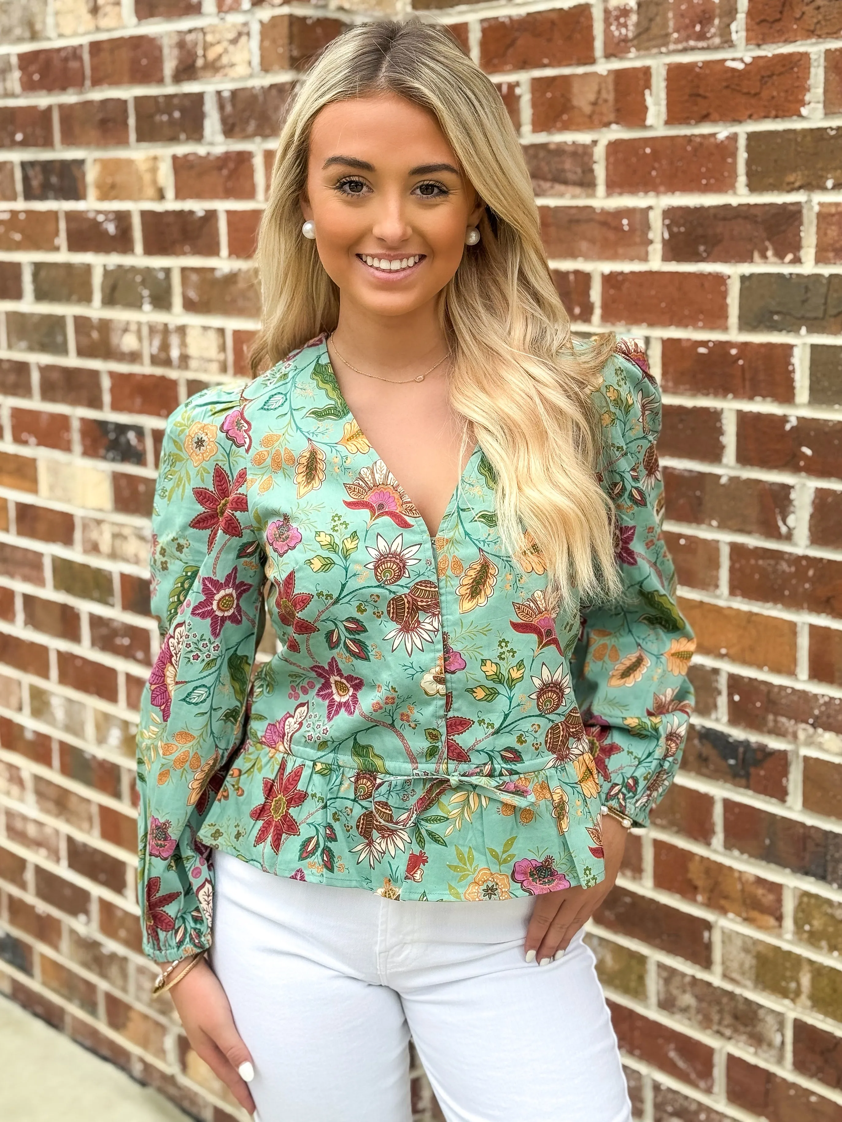 Sloane Top (Exotic Flowers Aquamarine)