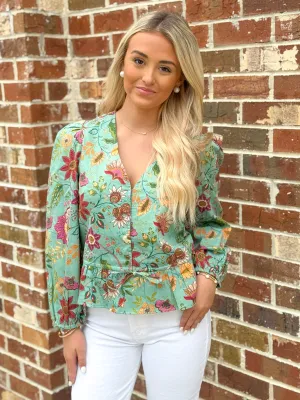 Sloane Top (Exotic Flowers Aquamarine)