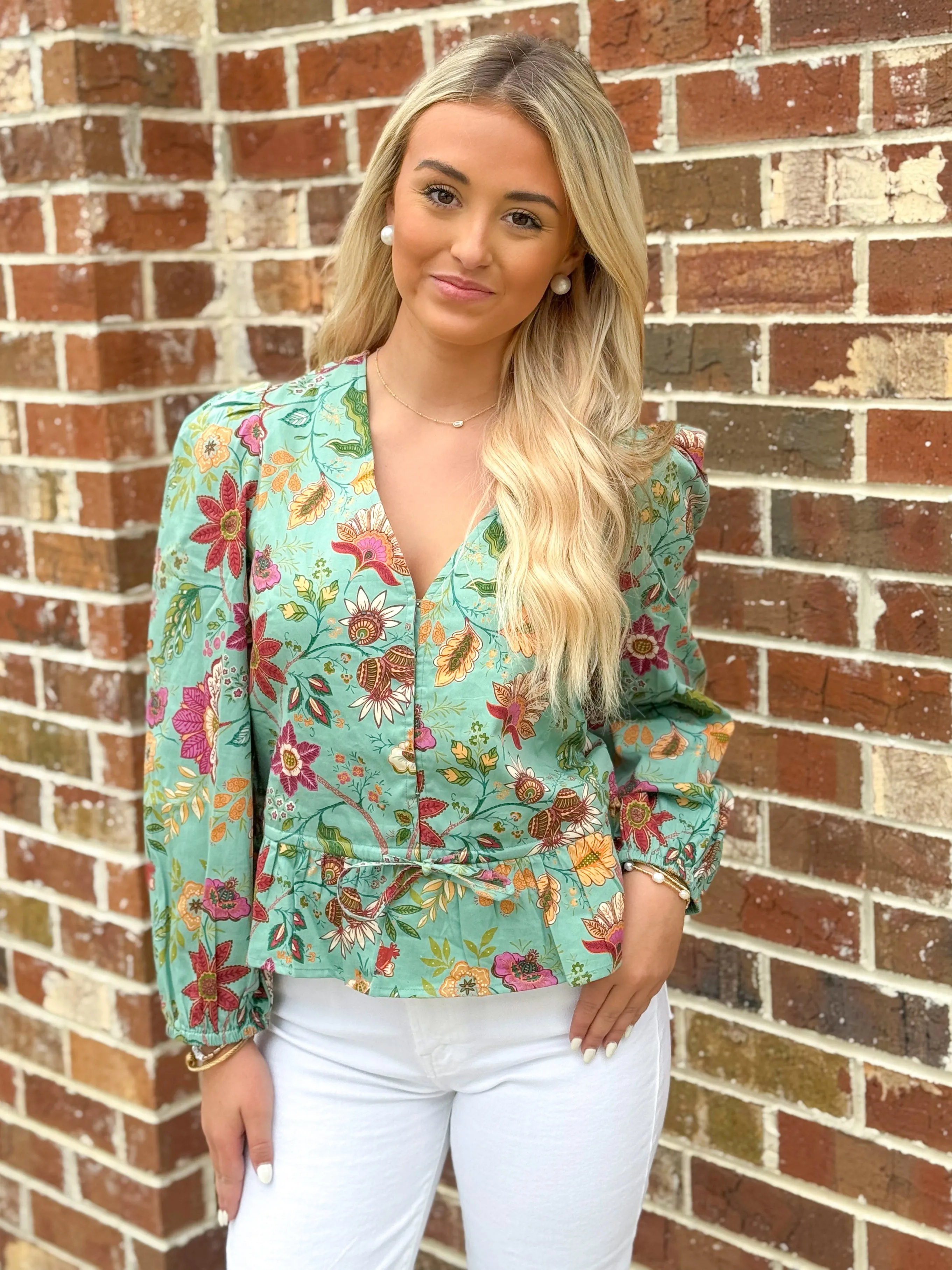 Sloane Top (Exotic Flowers Aquamarine)