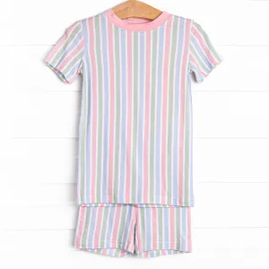 Slumber Party Stripes Bamboo Pajama Short Set, Pink