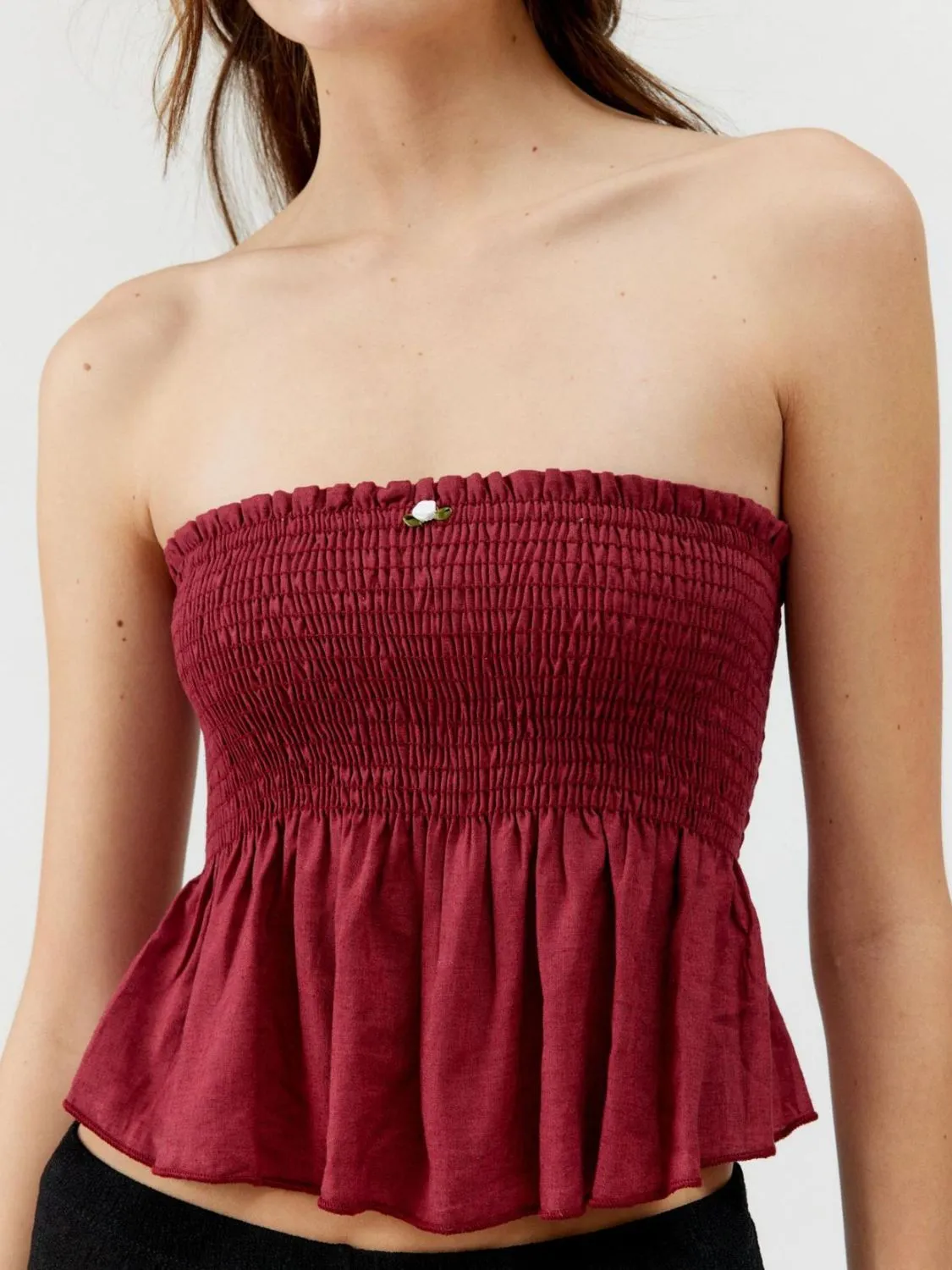 Smocked Peplum Tube Top